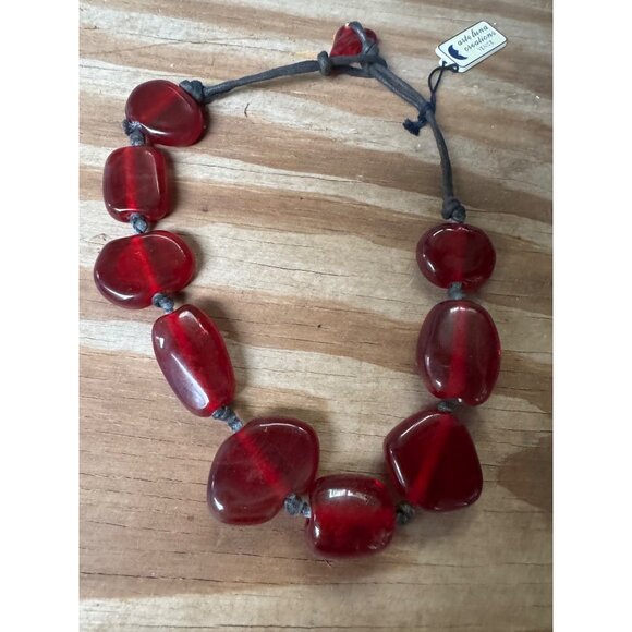 Chunky Red Glass Bead Necklace With Adjustable Cord By Arte luna beads - Picture 3 of 4